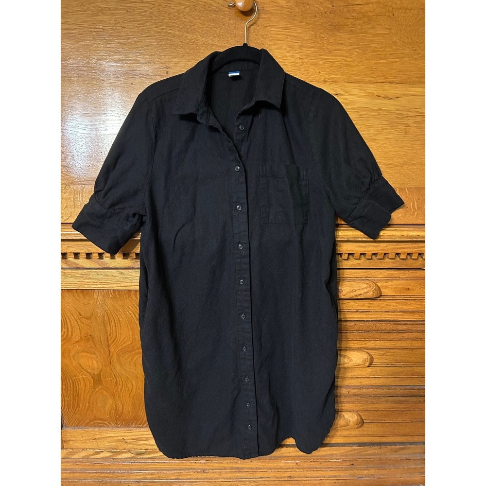 Old Navy Urban Streetwear Black Linen Blend Short Sleeve Button Down Shirt Dress